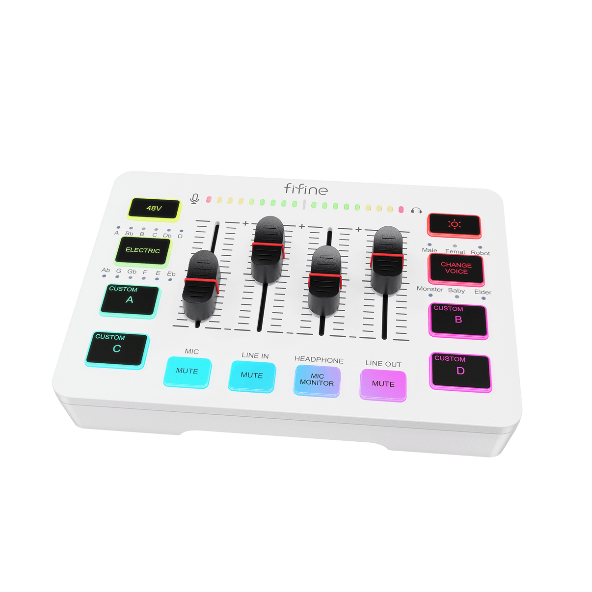 FIFINE AmpliGame SC3 RGB gaming and streaming audio mixer in white