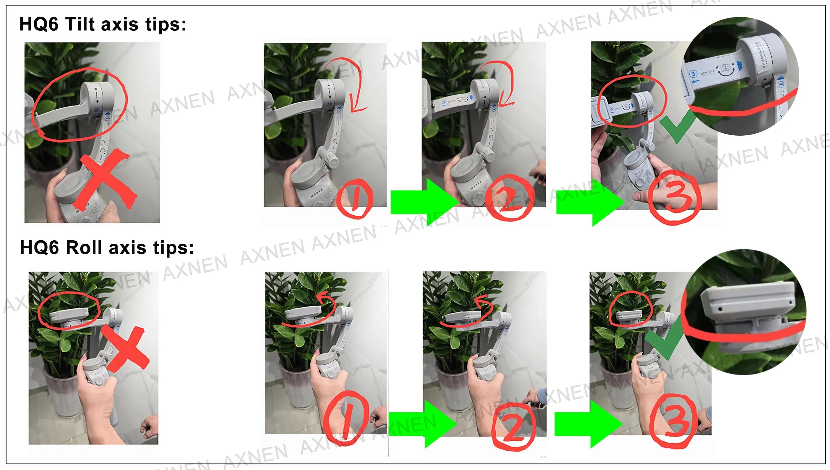 AXNEN HQ6 3-axis smartphone gimbal stabilizer with integrated fill light