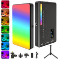 RGB LED camera light with adjustable 2500K to 9000K color temperature and full-color output